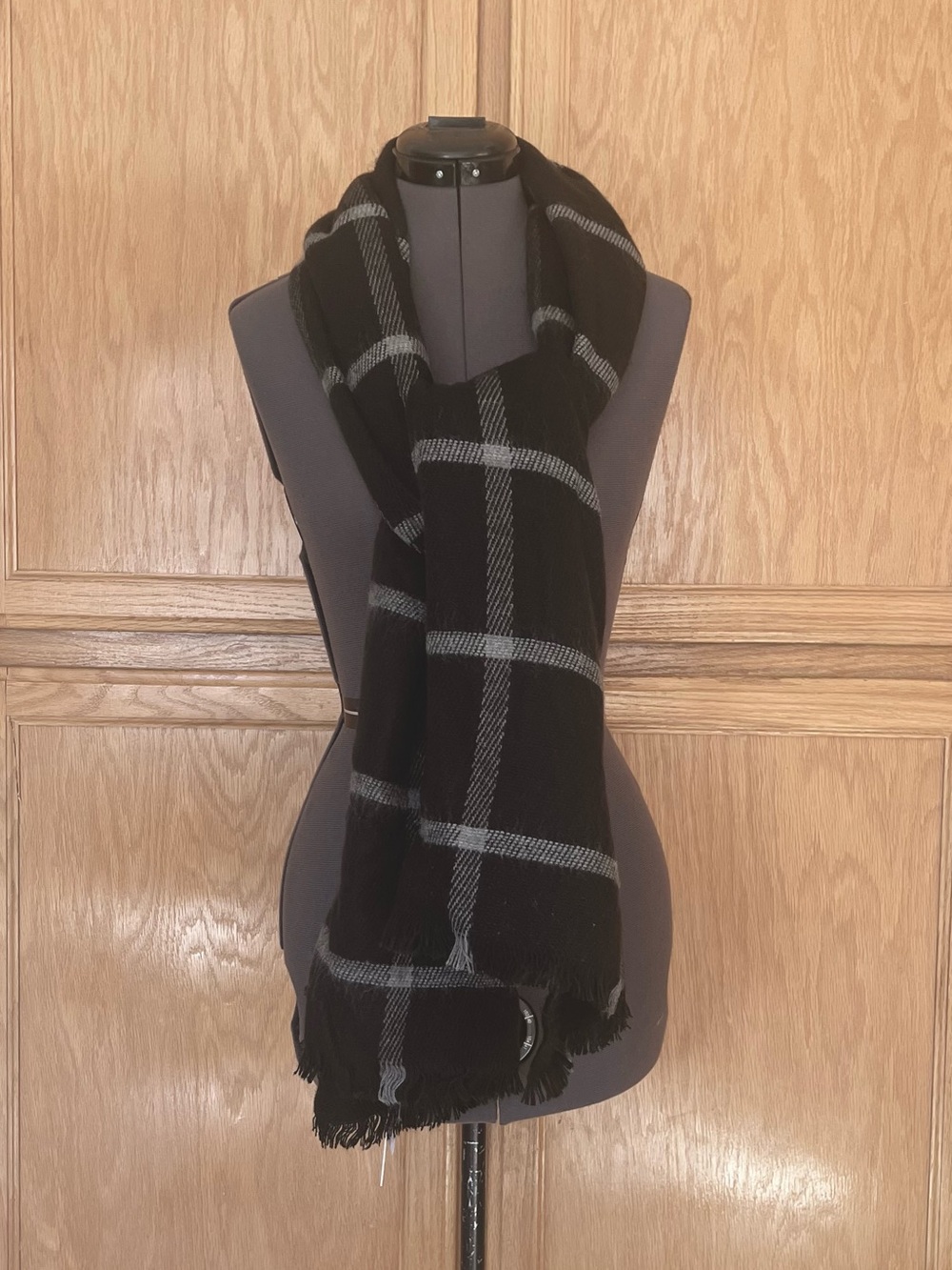 Sole Society Black Plaid Wrap Scarf - Picture 3 of 5